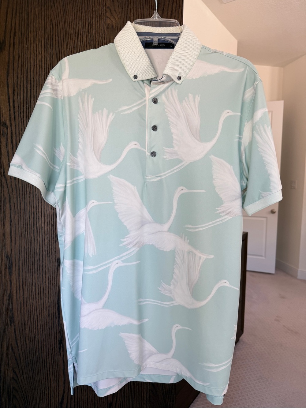 Greyson Light Aqua Polo with White Heron Print